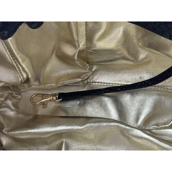 EUC Michael Kors Shiny Black Leather Snakeskin Shoulder Bag Gold Lining - Picture 16 of 16